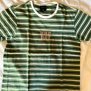 HUF green stripped short sleeve shirt Men’s M